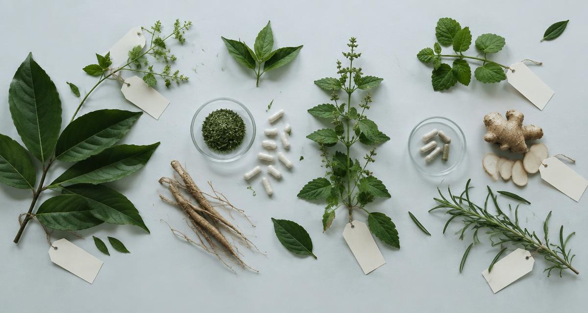 Botanical ingredients and capsules arranged for label research