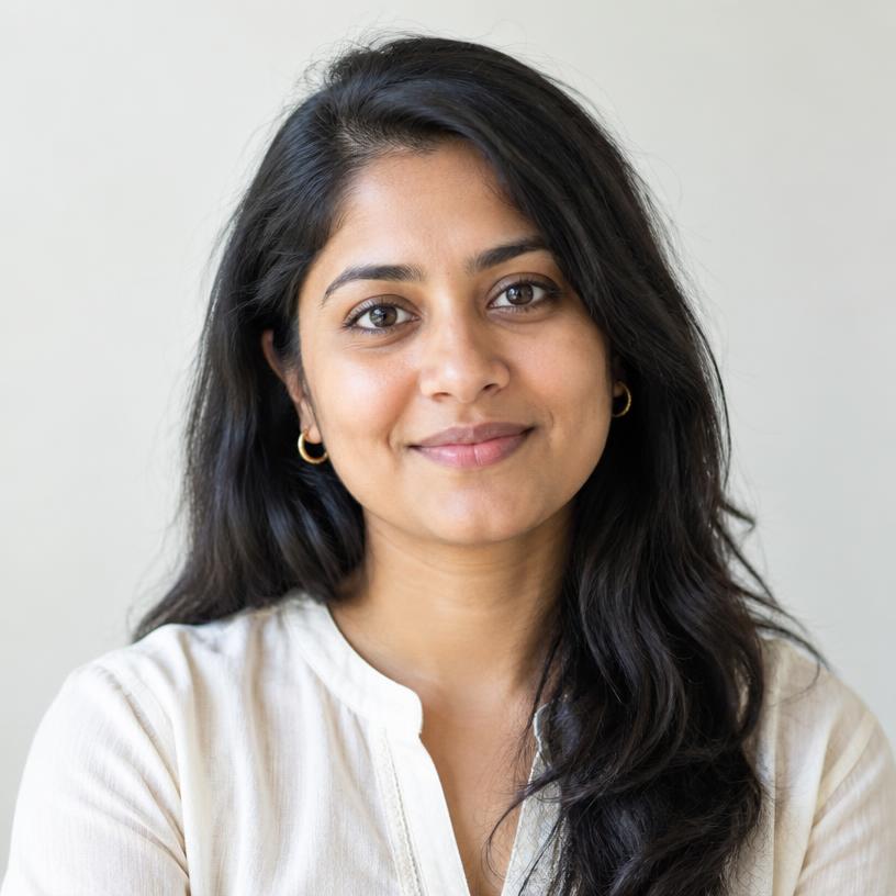 Illustrative editorial reviewer portrait